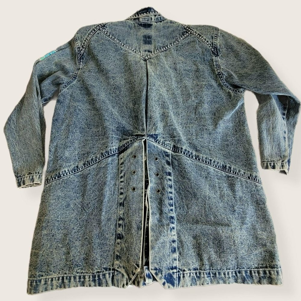 Vintage Embroidered Long Denim Jacket Blazer Zip Accent Woman's Size XL LH8009 - Picture 9 of 14